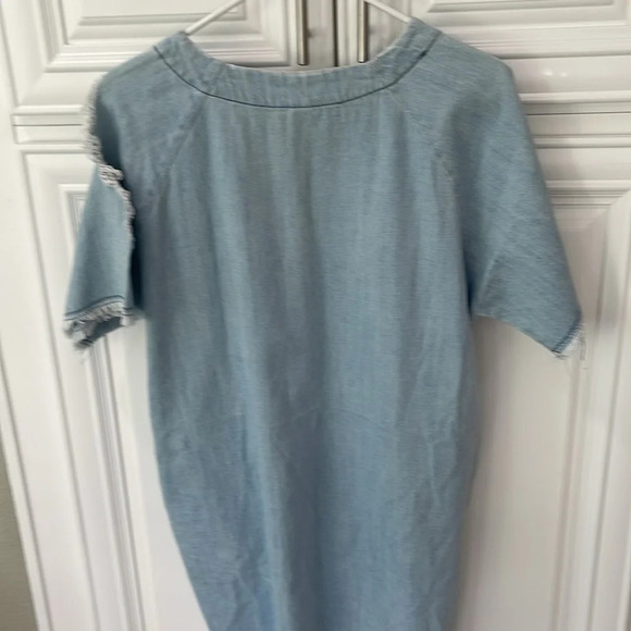 Zen Blue Light Wash denim mini dress tunic oversized shirt Chevy sz One Size - Picture 9 of 16
